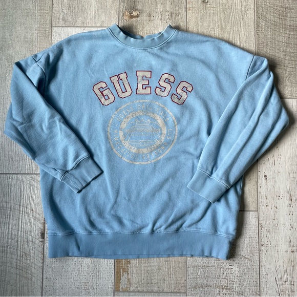 Guess Tops - GUESS Vintage 90’s Distressed Oversized Crewneck Lt Blue Sweatshirt - M